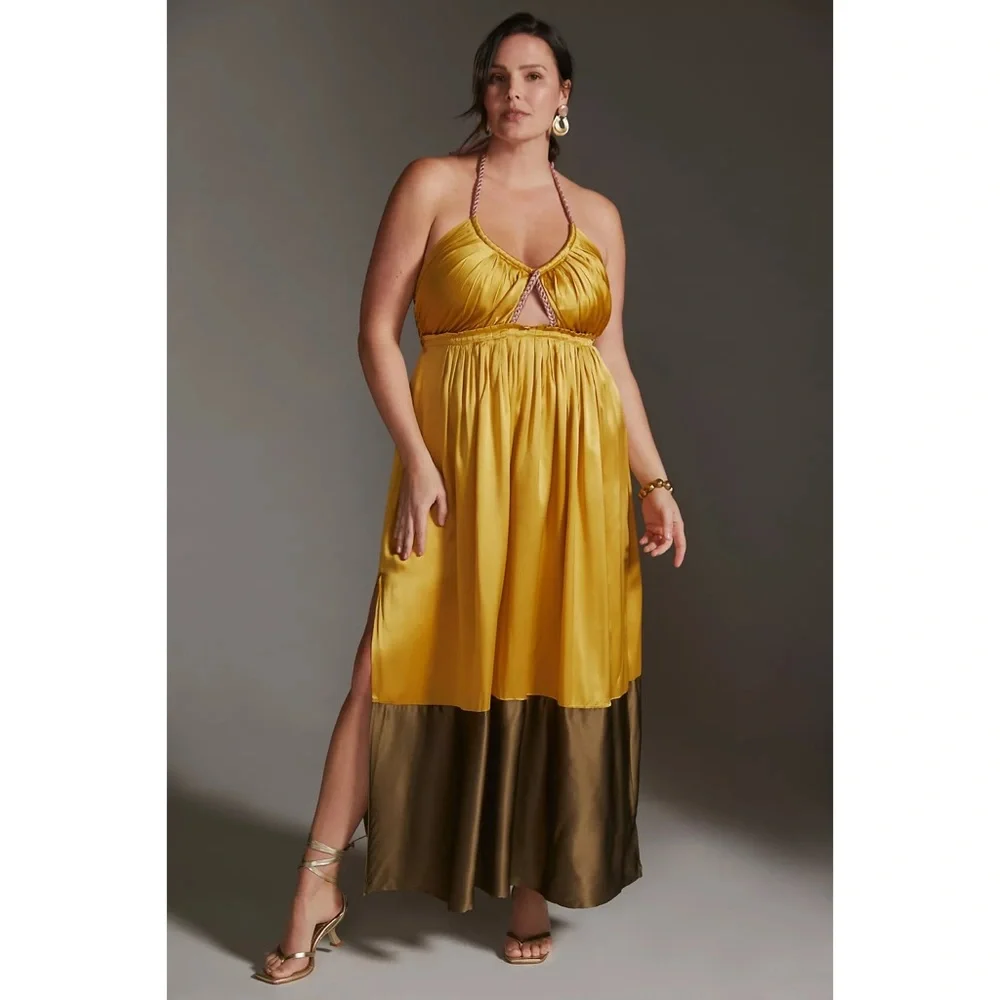 Anthropologie Silk Colorblocked Maxi Dress - Picture 2 of 12